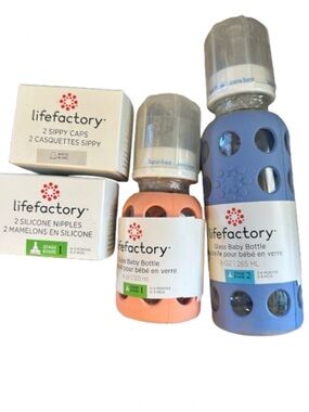 Lifefactory Glass Baby Bottles 4oz 9oz Extra Nipples Sippy Caps New